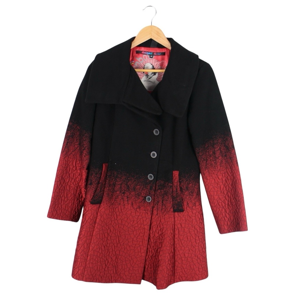 Desigual Rainbow Women's Coat Jacket Black Red Ombre Button Front EU 40